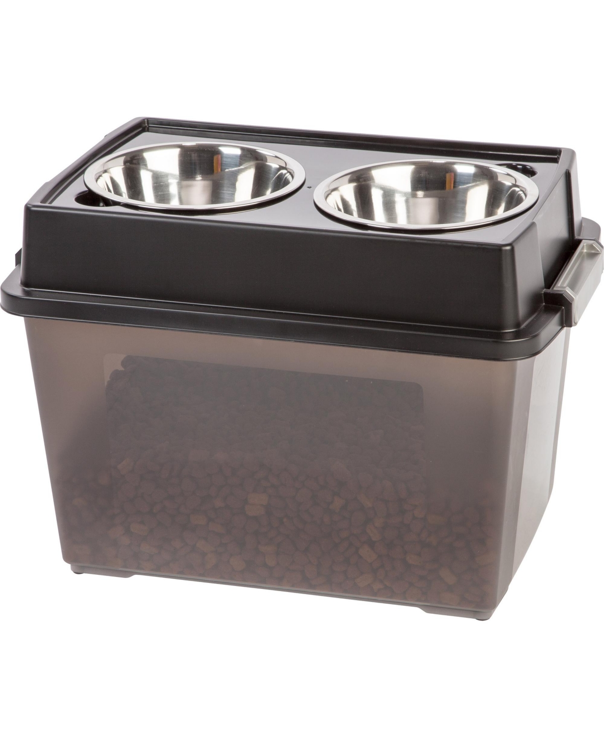 Usa 47 Lbs./45 Qt (15"H) Large Elevated Feeder with Airtight Pet Food Storage Container, Dry Food Bin with Removable Dog Bowls in Lid, At Home or