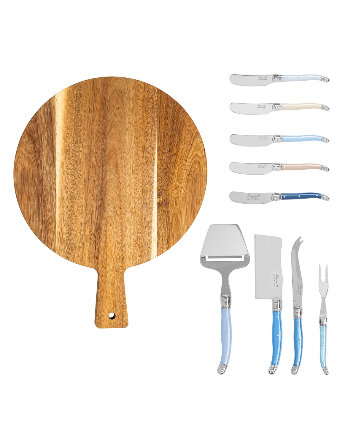 French Home Laguiole 10 Piece Cheese Knives And Spreaders Set With Wood Board In Shades Of Blue