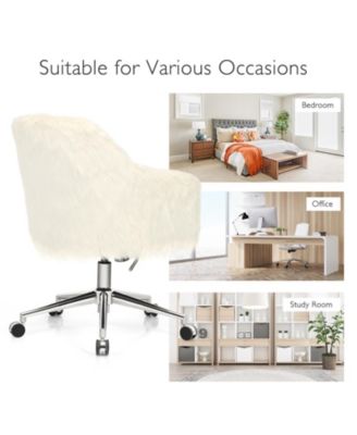 Modern Fluffy Faux Fur Vanity Office Chair for Teens Girls-Beige