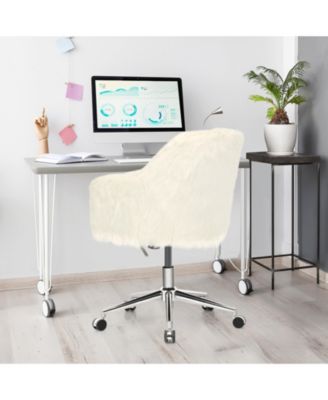 Modern Fluffy Faux Fur Vanity Office Chair for Teens Girls-Beige