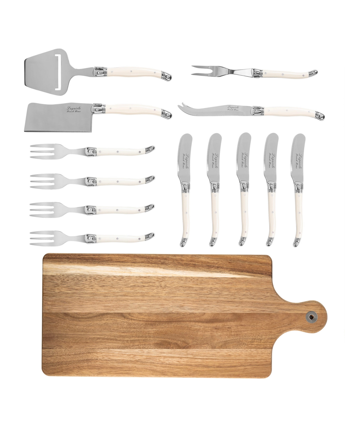 French Home Laguiole 14 Piece Charcuterie With Wood Serving Board In Faux Ivory And Wood