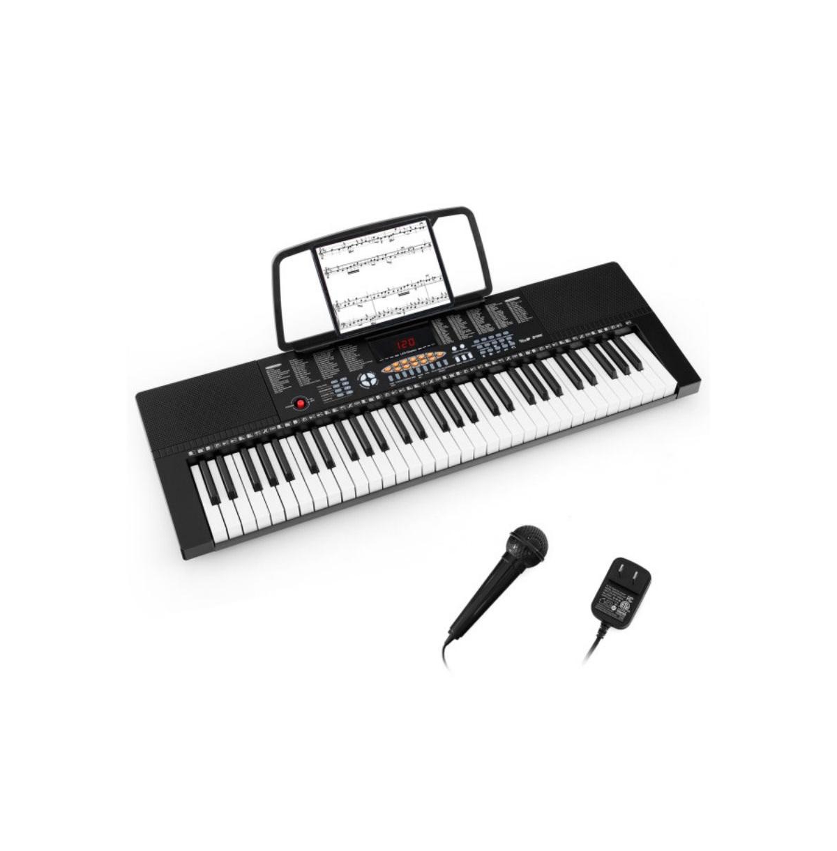 Vebreda 61-Key Electronic Keyboard Piano with 3 Teaching Modes Led Display and Dual Keyboard - Black