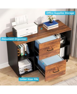 L-Shaped Computer Desk with Power Outlet and Drawer Cabinet, 55 inch Large Executive Office Desk with Lateral File Cabinet