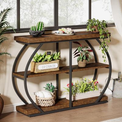 Gold Console Table, 39 Inch Entry Sofa Table with Double D-Shaped Metal Base, Contemporary Accent Table with Faux Marble Veneer for Entryway, Hallway, Entrance, Living Room