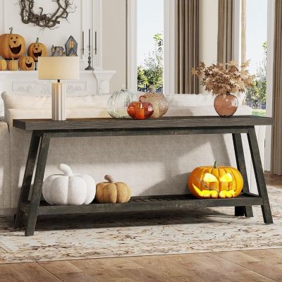 Farmhouse Console Entryway Table: 70.9 Inches Extra Long Console Table for Entryway, 2-Tier Narrow Wood Foyer Sofa Couch Table