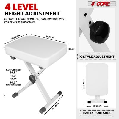 Keyboard Stand Adjustable z Style Piano Riser + Keyboard Piano Bench - WHITE