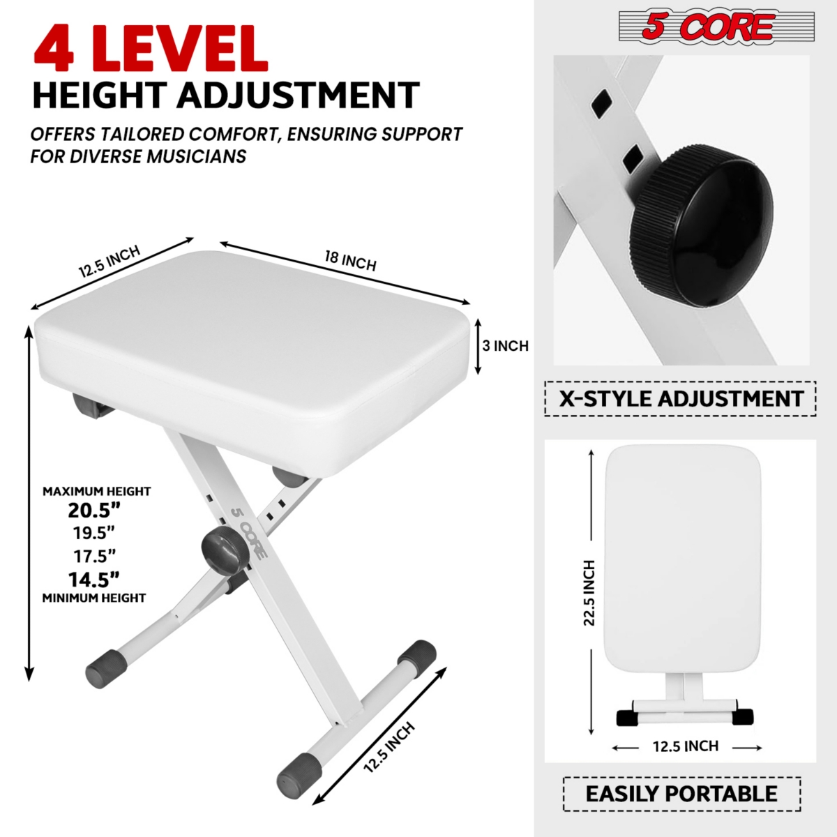 5 Core Keyboard Stand Adjustable z Style Piano Riser + Keyboard Piano Bench
