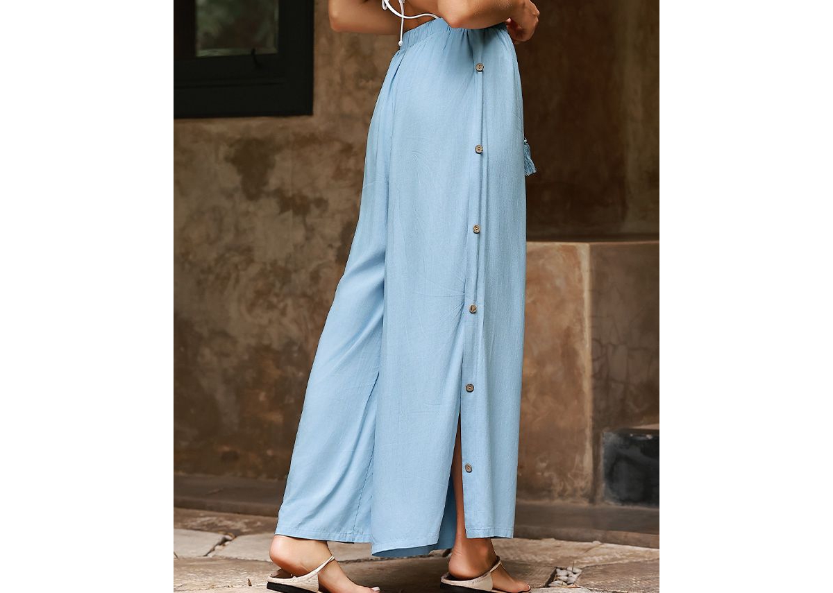 Cupshe Women's Chambray Tassel Tie Pants -pastel blue