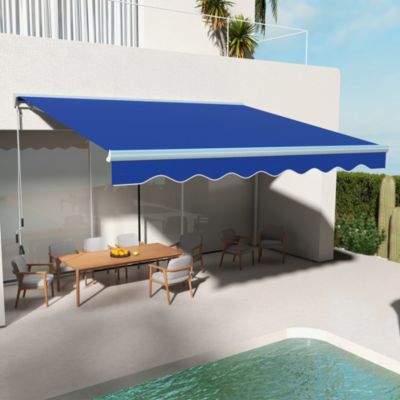 16.5' x 10' Electric Retractable Awning w/ LED Lights, Blue