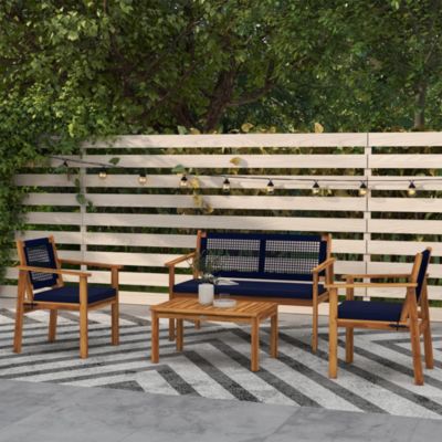 4pc Wood Outdoor Patio Furniture Set with Cushions,