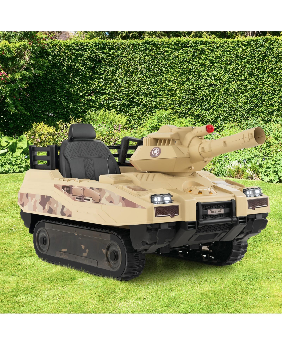 Sugift 12V Electric Kids Ride On Tank with Rotatable Turret and 8 Missiles