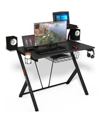 Multifunctional E-Sport Gaming Desk with Headset Hook and Cup Holder