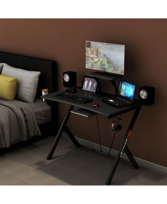 Multifunctional E-Sport Gaming Desk with Headset Hook and Cup Holder