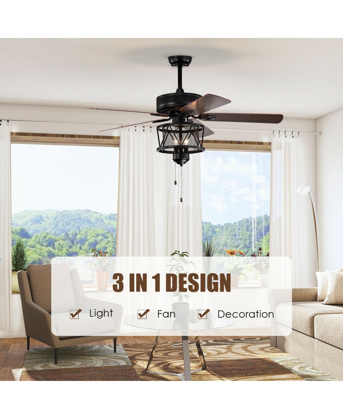 Sugift Inches Ceiling Fan with Lights Reversible Blades and Pull Chain Control