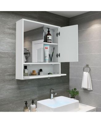 Double Door Wall-Mounted Bathroom Mirrored Medicine Cabinet-White