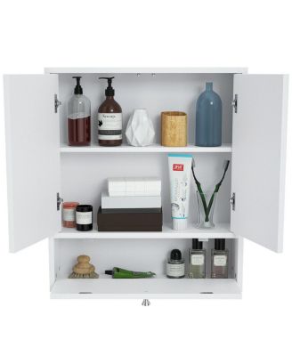 Double Door Wall-Mounted Bathroom Mirrored Medicine Cabinet-White