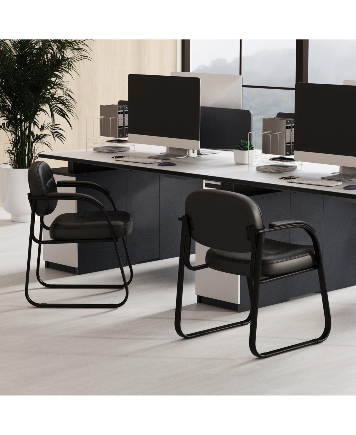 Vebreda Waiting Room Chair Set of 2 Reception Chairs with Sled Base and Padded Arm Rest- Black