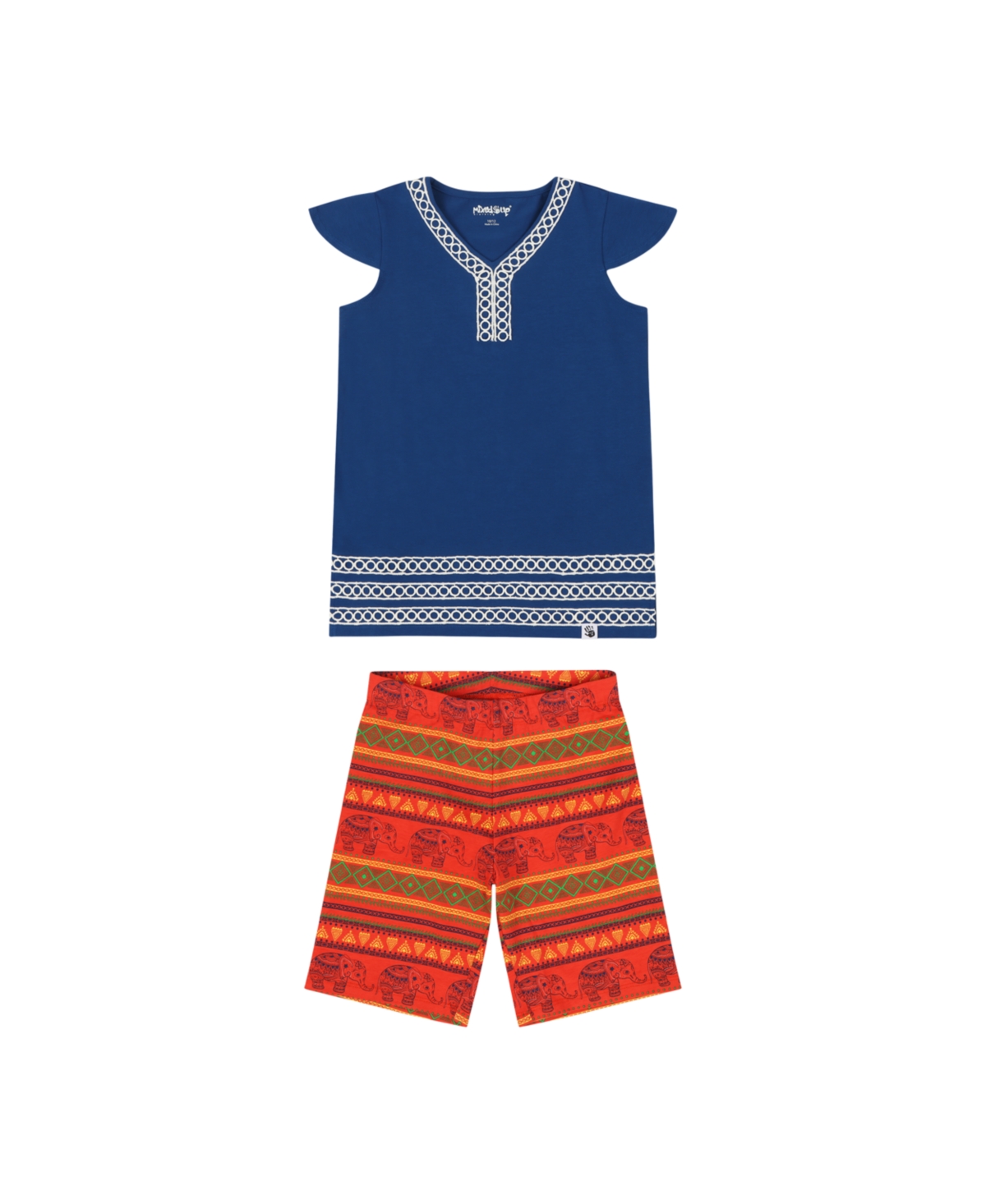Mixed Up Clothing Girls Flutter Sleeve V-Neck Embroidered Tunic Top and Cozy Elephant Print Shorts, 2-Piece Set