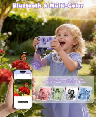 Kids Instant Print Camera 48MP with 16X Digital Zoom, 1080P HD Video, Bluetooth, Dual Lens, 2.4" Screen - Includes 32GB SD Card & 3 Print Rolls