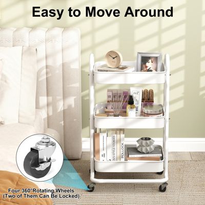 3 Tier Rolling Cart Utility Cart with Lockable Wheels Rolling Metal Storage