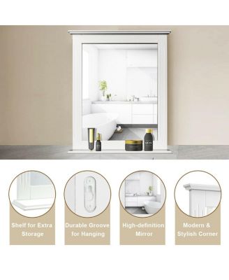 Wall-Mounted Multipurpose Vanity Mirror with Shelf-Gray