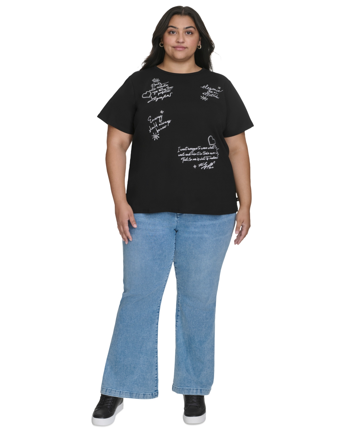 Karl Lagerfeld Paris Plus Size Embellished Script T-Shirt, Created for Macy's