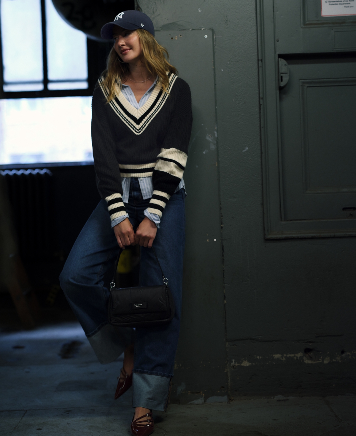 Steve Madden Jen Stripe Trim Sweater In Black