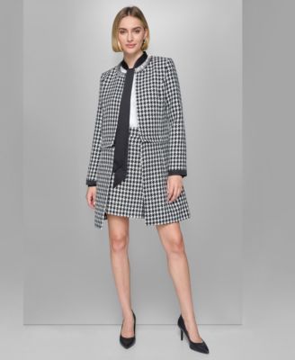 Women's Convertible Rhinestone-Collar Houndstooth Jacket