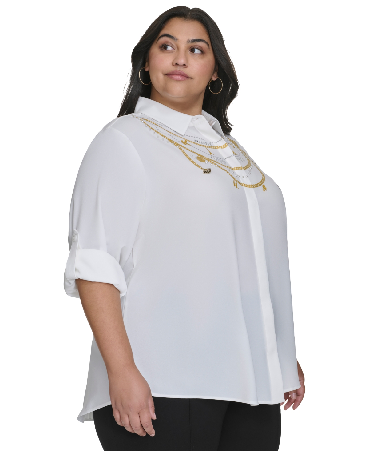 Karl Lagerfeld Paris Plus Size Necklace-Effect Blouse, Created for Macy's