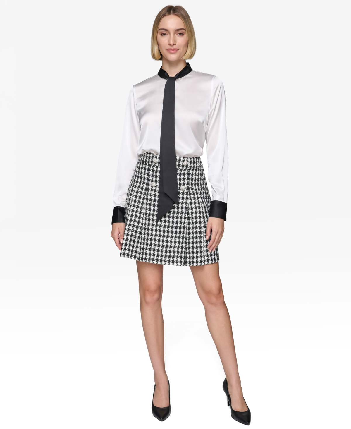Karl Lagerfeld Paris Women's Tie-Neck Long-Sleeve Satin Blouse
