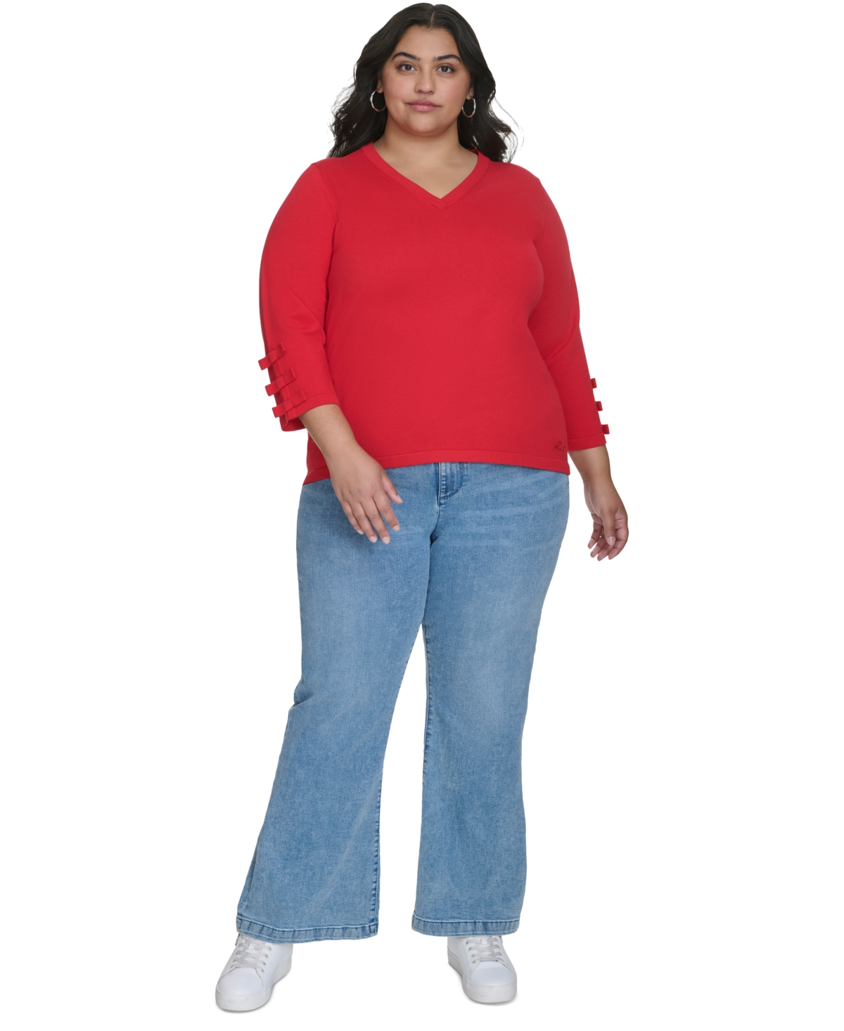 Karl Lagerfeld Paris Plus Size V-Neck Bow-Sleeve Top, Created for Macy's