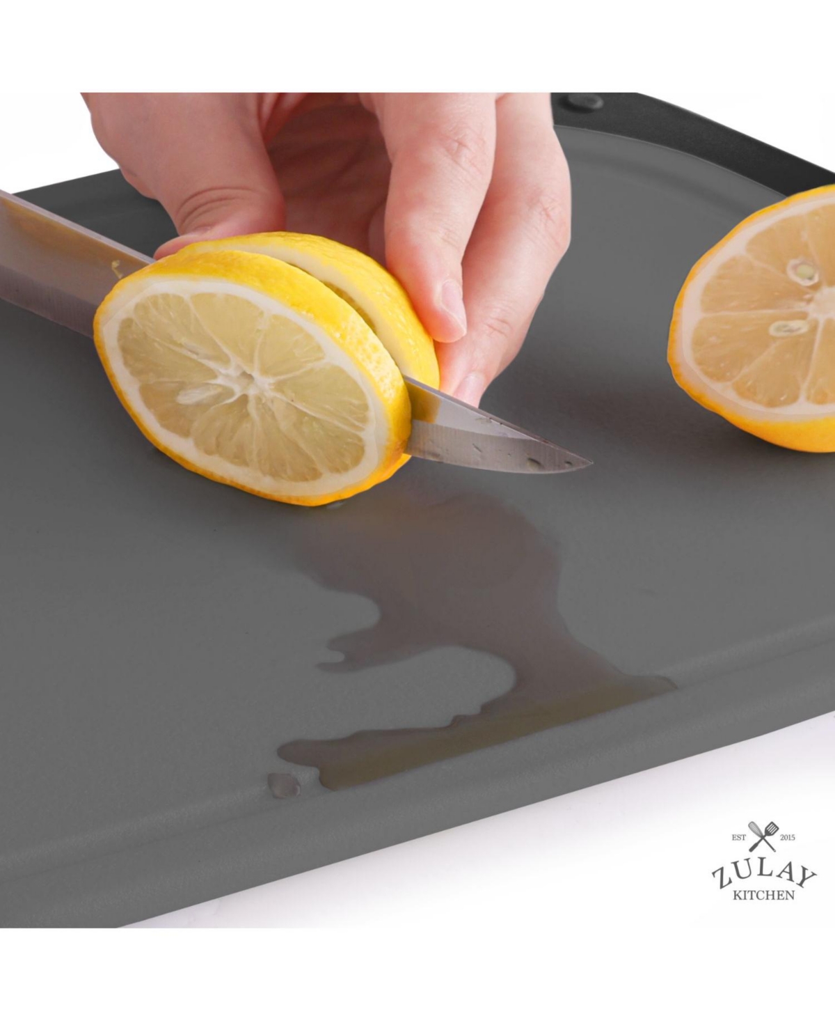 Zulay Kitchen Non Slip Kitchen Cutting Board With Juice Groove - Grey and Black