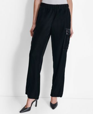 DKNY - Women's High-Rise Wide-Leg Velvet Cargo Pants