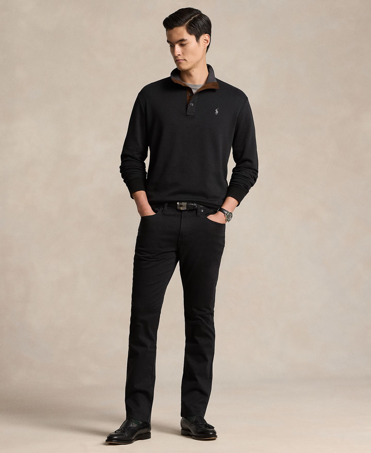 Мужские брюки Polo Ralph Lauren Varick Slim Straight Stretch Sateen, цвет: Чёрный — фото 2