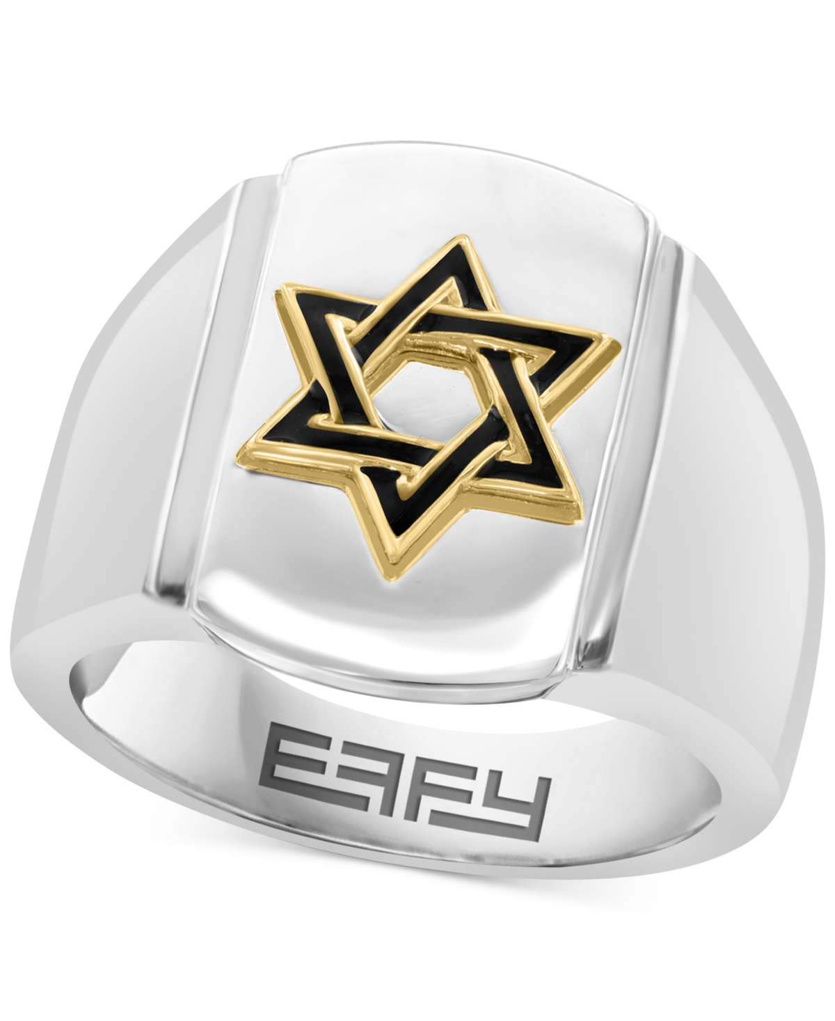 Effy Men's Black Enamel Star of David Ring in Sterling Silver & 14k Gold-Plate - Silver
