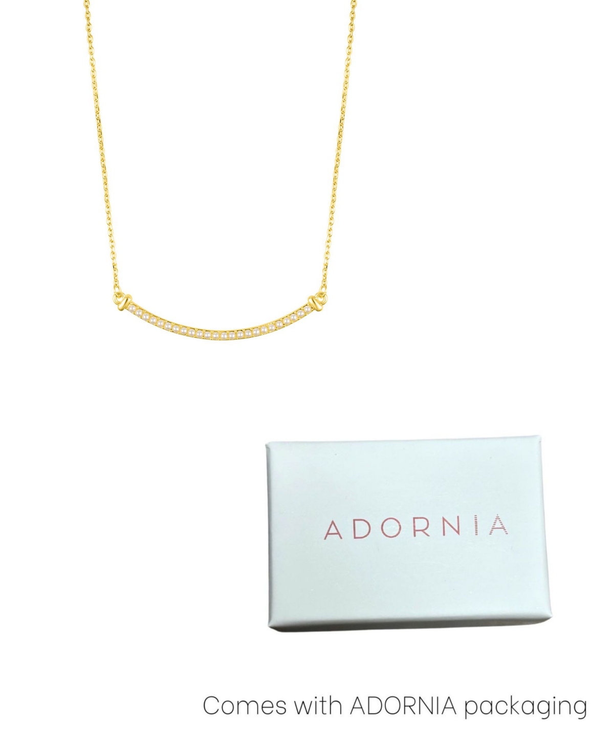 Adornia Gold Adjustable Faux Cultivated Pearl Curved Bar Necklace In White