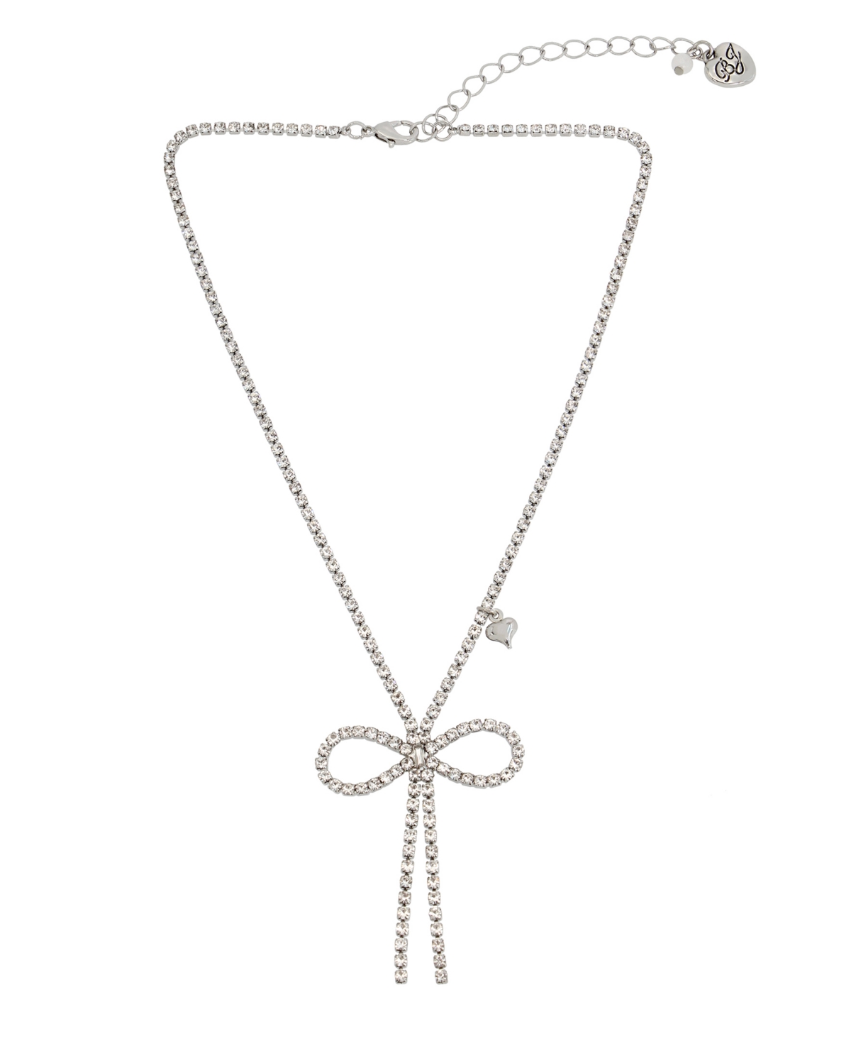 Betsey Johnson Faux Stone Bow Pendant Rhinestone Necklace In Crystal,black