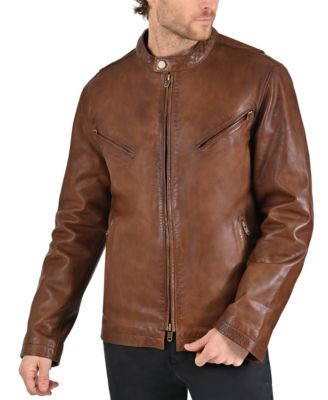 Men's Modern Caf&eacute; Racer Leather Jacket