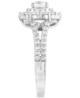 Diamond Double Halo Split Shank Engagement Ring (1-1/2 ct. t.w.) in 14k White Gold