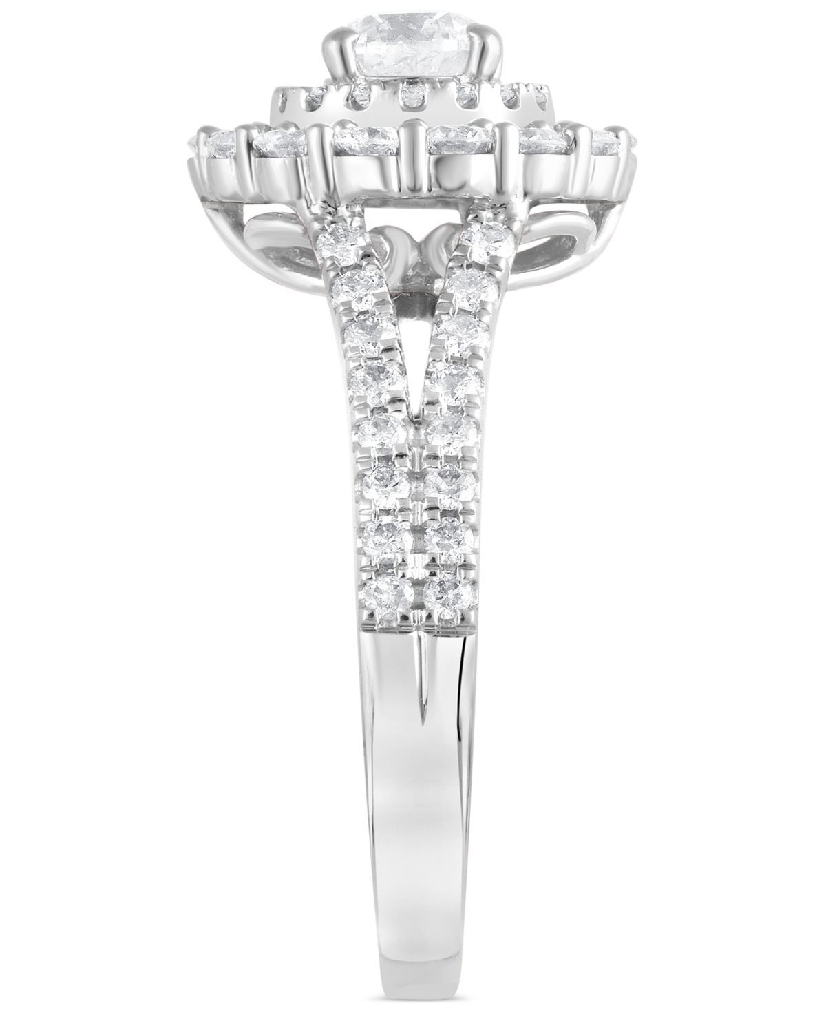 Macy's Diamond Double Halo Split Shank Engagement Ring (1-1/2 Ct. T.w.) In 14k White Gold In White Gold