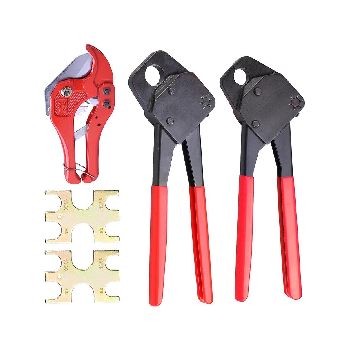 1/2" 3/4" Pex Crimper Set Tube Crimping Tool Kit with Go/no Go Gauge Pipe Cutter