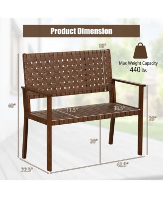 Patio Loveseat All Weather Bench with Solid Rubber Wood Frame&Hand Woven PU Leather