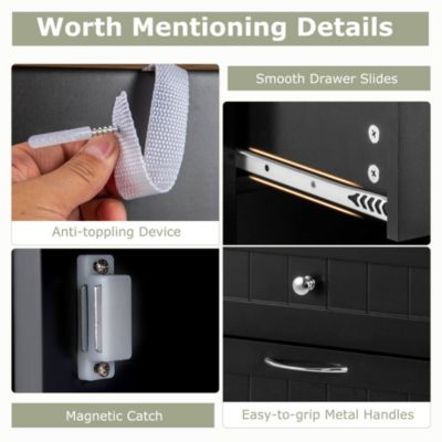 15.5 Gallon Kitchen Tilt Out Trash Cabinet Rubber Wood Tabletop 2 Drawers