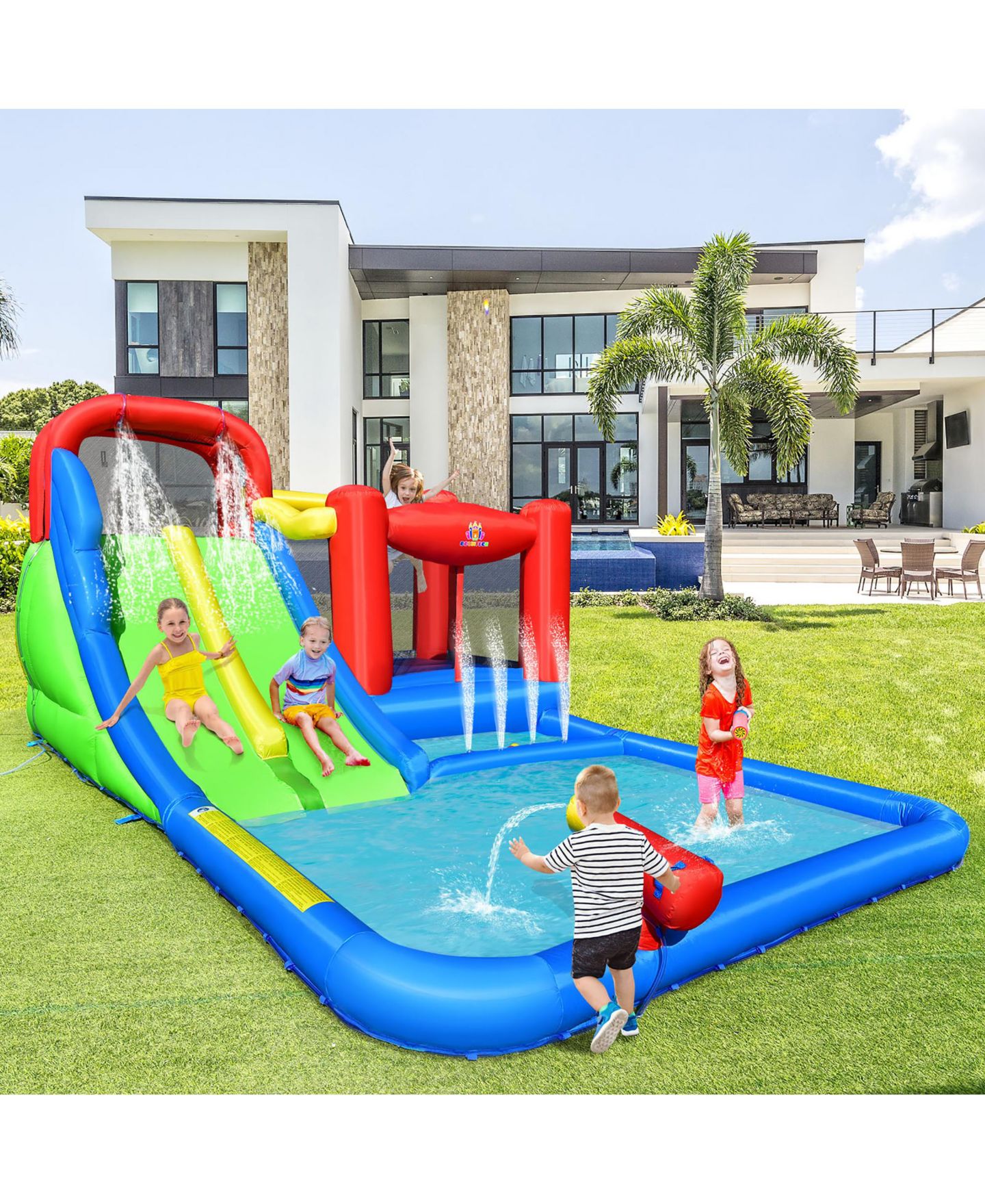 Детская игрушка Costway Inflatable Water Slide Bounce Castle, 205"L x 150"W x 94.5"H, Ages 3+, цвет: Синий — фото 4