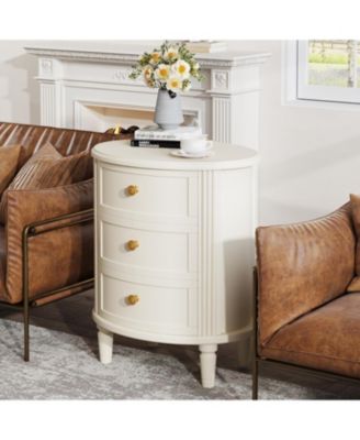 Nightstand with 3 Drawers, Bed Side Table for Bedroom, Fully Assembled, Oval Farmhouse Night Stand with Storage, Wooden Side End Table