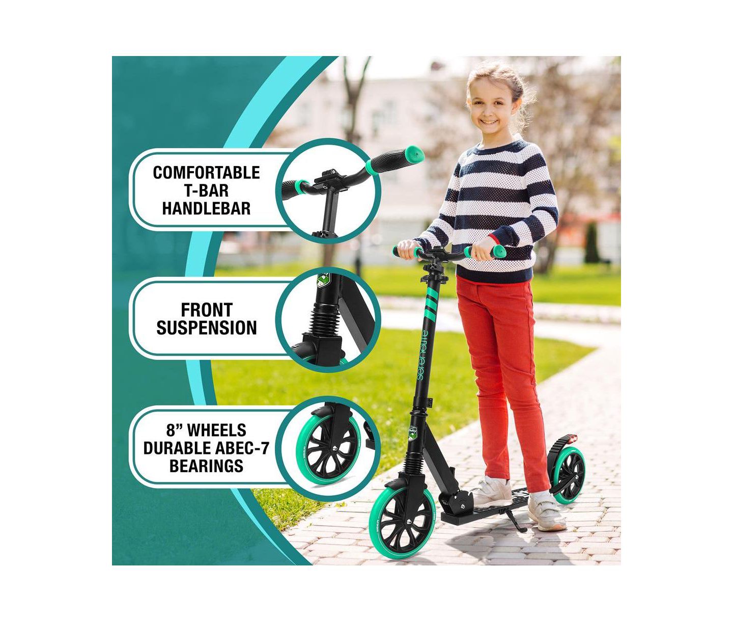 Детская игрушка SereneLife Folding 2-Wheel Adjustable Kick Scooter, Ages 8+, цвет: Аквамариновый — фото 7