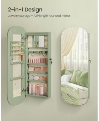 Wall/Door Mounted Jewelry Cabinet – Full-Length Mirror with Storage for Rings, Necklaces, and Accessories