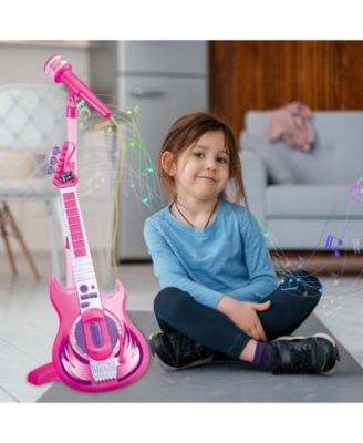 Pink Kids Guitar and Microphone Set - Adjustable Stand, Musical Toy