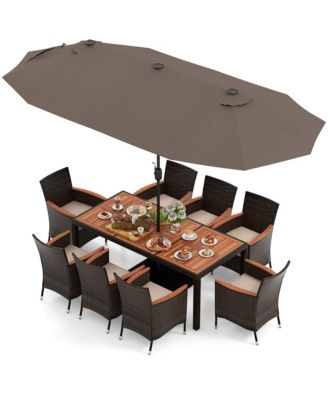 11 PCS Patio Dining Set with 15ft Double-Sided Patio Umbrella (Base Included)