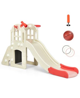 6-In-1 Large Slide for Kids Toddler Climber Slide Playset w/ Basketball Hoop
